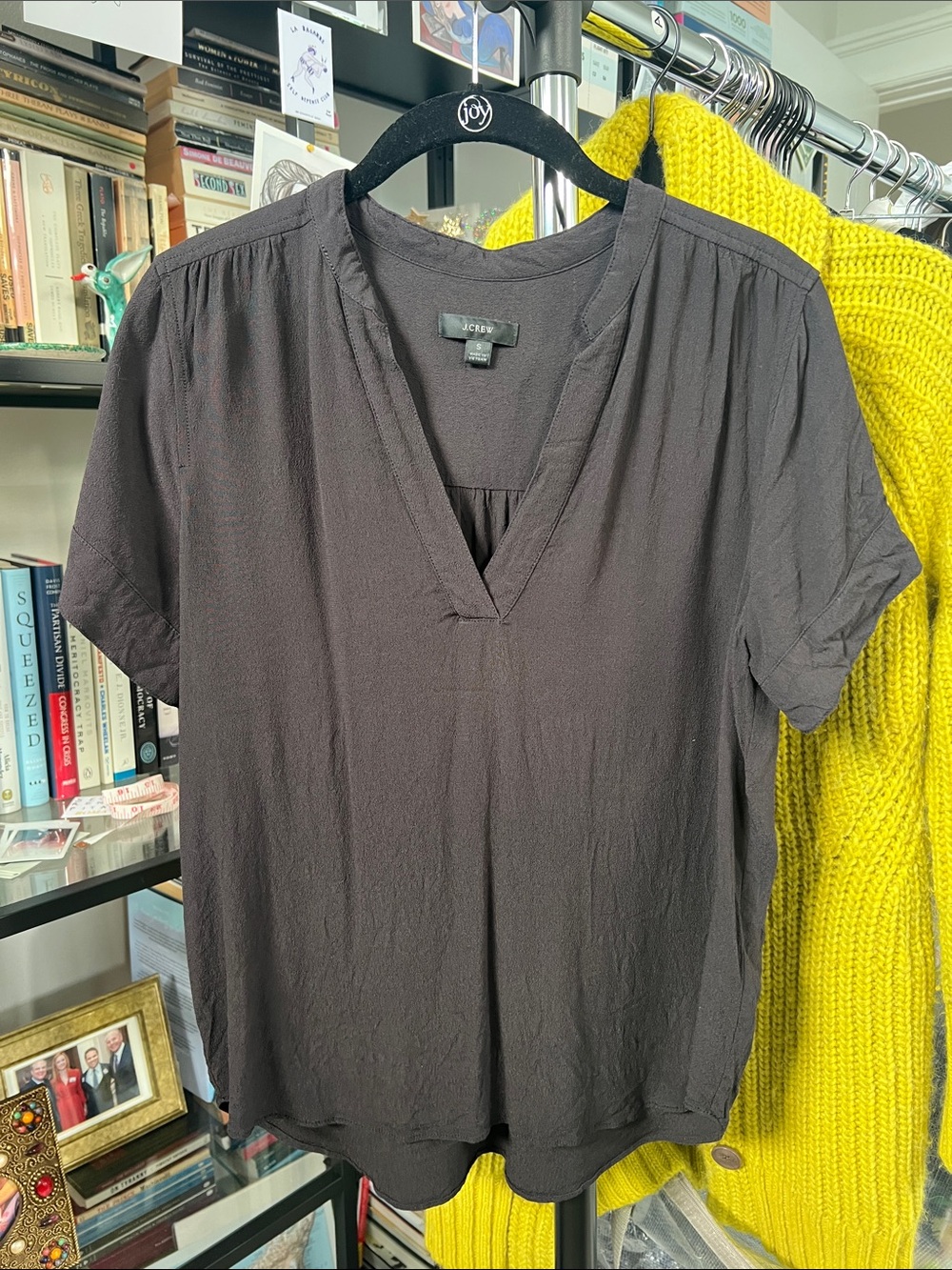 J. Crew Black Short Sleeve V-Neck Blouse
